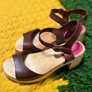 Swedish Hasbeens Basic Sandal, chunky heel, natural leather, size 39